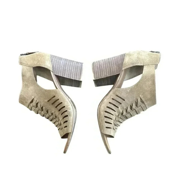 Women's Franco Sarto Janice Sandal Heels Size 8.5 Leather Open Toe Zip - Picture 4 of 8